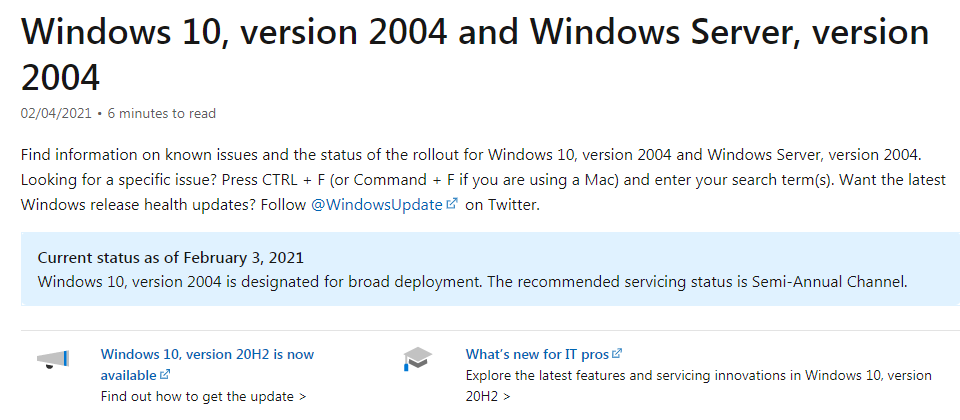[情報] Windows 10 2004終於全面部署
