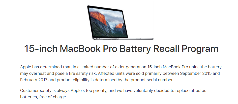 2015年中款MacBook Pro電池有過熱問題，蘋果主動召回免費更換電池| iThome