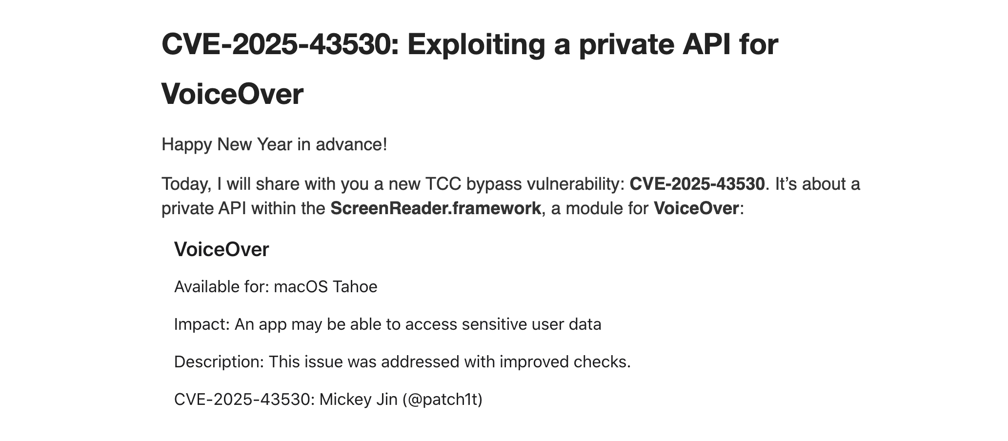 macOS VoiceOver漏洞可被濫用於繞過隱私控管 Apple已更新修補