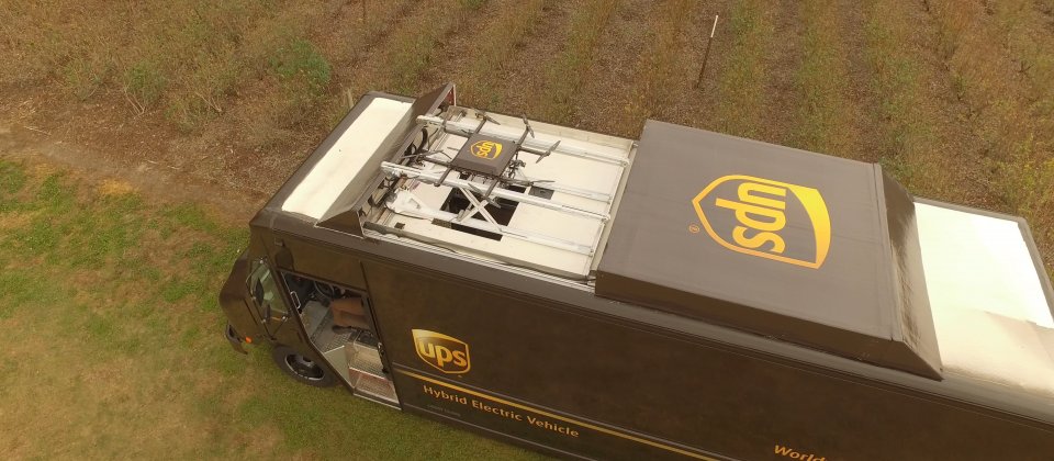 UPS的無人機HorseFly準備從卡車上出發,卡車就如同無人機的移動基地。