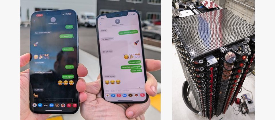 (圖右)SpaceX在1月2日發射第一批擁有Direct to Cell功能的Starlink衛星;(圖左)SpaceX在1月11日公布成功測試手機透過Starlink衛星的Direct to Cell功能互傳訊息。(圖片來源/SpaceX)