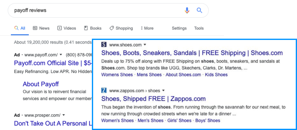 Google的搜尋結果頁介面近日改版,在網站URL前方加上各網站的圖示(稱為favicon),並把URL置於網站名稱及描述文字的上方。如果此網站為下了搜尋廣告的網站,則將圖示換成AD二字。此舉遭使用者批是掩護AdWord、誘使用戶點入廣告的技倆。(翻攝自https://twitter.com/PatHartoonian/status/1220821960784900096、https://twitter.com/flexbox_/status/1222163247127658499)