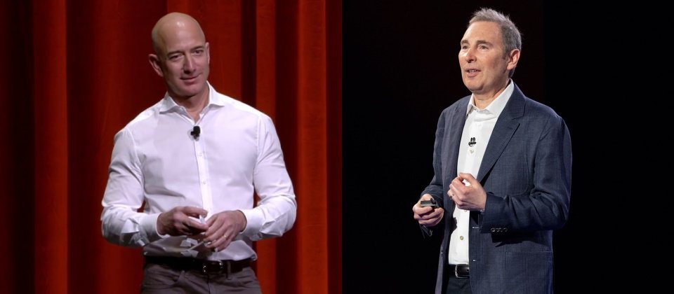 Amazon創辦人暨執行長貝佐斯(Jeff Bezos,圖左)宣布,準備在今年卸下執行長一職,並將由AWS執行長Andy Jassy(圖右)接手。(圖片來源/Amazon、AWS)