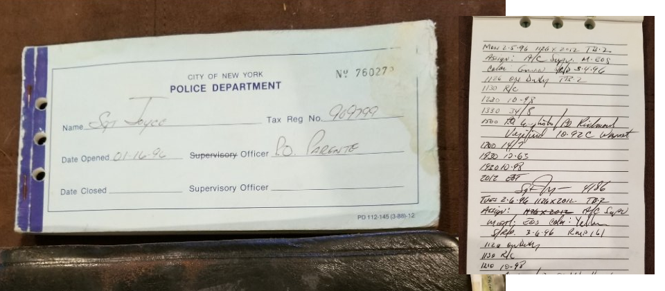 紐約警察專用筆記本示意圖,Photo by Tom Joyce on https://twitter.com/Trjoyce/status/1225062679246667776