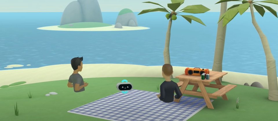 Meta發表與元宇宙有關的AI應用BuilderBot,讓使用者利用語音就能創造自己的元宇宙世界。在展示影片中,當使用者呼叫BuilderBot之後,即可命令它創造各種虛擬場景或物品,從公園、沙灘,或者是海鷗的聲音,播放各種音樂,一切都只需要出一張嘴。(圖片來源/Meta)