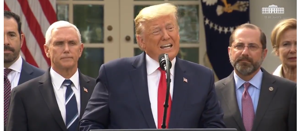 美國總統川普(Donald Trump)在3月13日,宣布全美因武漢肺炎而進入緊急狀態時,便提到Google正與中央聯手建置武漢肺炎衛教資訊網站。圖片翻攝自:https://twitter.com/realDonaldTrump/status/1238570595710836738