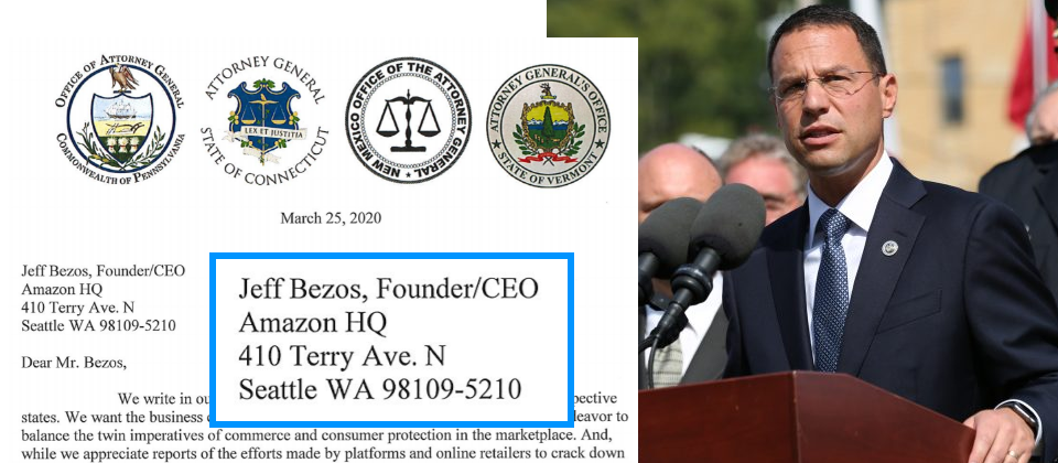 美國賓州檢察長Josh Shapiro聯合各州檢察長,發表一封公開信給Amazon、臉書、Ebay、Walmart與Craigslist,希望這些業者能夠更嚴格地監控站上賣家的價格哄抬行為。(圖片來源/https://www.attorneygeneral.gov/)