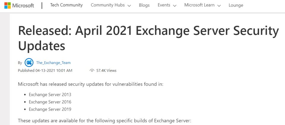 微軟本月修補的4個Exchange Server新漏洞都被列為重大等級,尚未發現開採行動。有鑑於Exchange Online已受到微軟的保護,因此只有Exchange Server就地部署用戶需要修補上述漏洞。微軟只說不會修補已終止支援的Exchange Server版本,這次修補的是Exchange Server 2013、Exchange Server 2016與Exchange Server 2019。