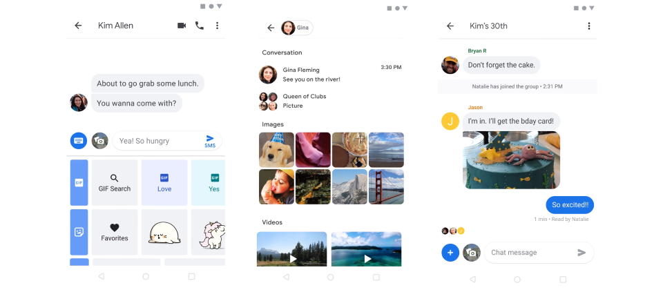 G Suite部門將統管Google旗下所有通訊和訊息App的開發,包括簡訊App Message(上圖)、Android電話App及Google Duo。(圖片來源/Google)