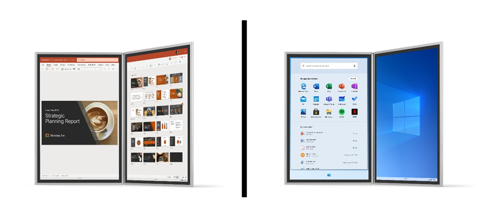 Windows 10X是相對於ChromeOS的作業系統,專門跑在基礎型運算裝置上。它一開始是搭載在雙螢幕裝置Surface Neo,後來微軟又改變Windows 10X發展策略,將改以支援單螢幕裝置或二合一筆電版本為優先。(示意圖,圖片來源/微軟)