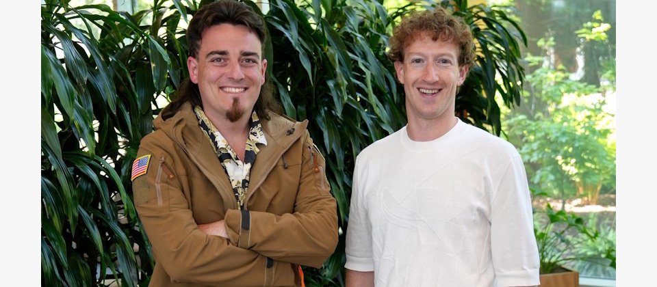 (圖左)Anduril Industries共同創辦人Palmer Luckey與(圖右)Meta共同創辦人暨執行長祖克柏(Mark Zuckerberg)。(圖片來源/Anduril Industries)