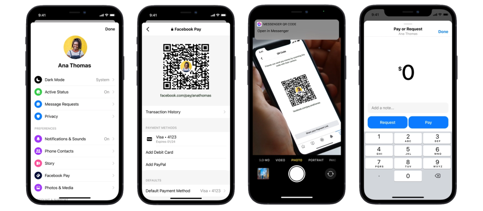 隨著Facebook Messenger將能產生QR code或支付連結,也代表臉書不再使用Venmo或其他第三方應用來完成支付,以提升買賣雙方使用Facebook Pay的意願,這項功能目前僅美國上線。(圖片來源/臉書)
