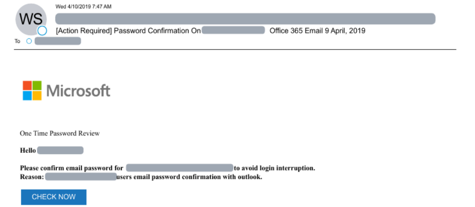 偽裝成來自微軟Office 365的網釣郵件示意圖。(圖片來源/FireEye)