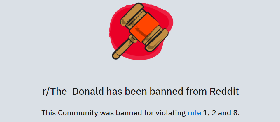 新聞社交平臺Reddit宣布封鎖違反新政策的2,000個子討論區(subreddit),其中包含支持川普的r/The_Donald。