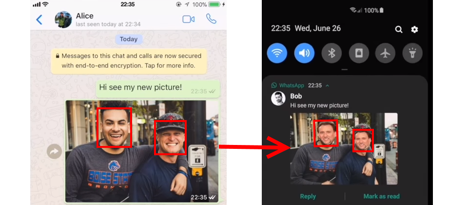 在示範影片中,賽門鐵克的Modern OS安全團隊成功將WhatsApp用戶接收到的相片頭像,置換成尼克拉斯凱吉(Nicholas Cage)。圖片來源: Symantec(翻攝自https://www.youtube.com/watch?time_continue=57&v=FHvkGUh8S_c)