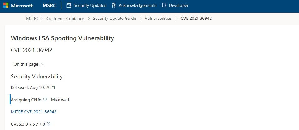 微軟修補了研究人員在7月底揭露、影響Windows AD網域的重大漏洞CVE-2021-36942,雖然這項漏洞CVSS 3.0分數為7.5,但微軟警告,若漏洞用於針對Active Directory憑證服務(AD CS)的NTLM Relay攻擊,則風險高達9.8。