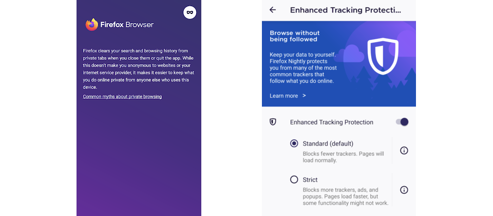 在隱私與安全性上,Firefox Daylight預設即採用進階追蹤保護(Enhanced Tracking Protection,ETP)模式,可封鎖各種追蹤Cookie,也允許使用在Android首頁上,建立Firefox Daylight隱私模式的捷徑,方便使用者透過隱私模式瀏覽特定的網站。(圖片來源/Mozilla)