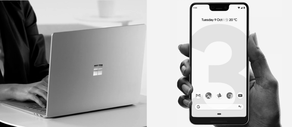 Windows裝置與Android手機示意圖(圖片來源/微軟、Google)