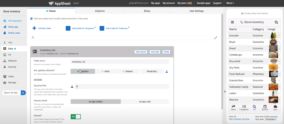 Google Cloud新的Business Application Platform,整合了Google收购的API管理平台Apiee,以及无程式码应用开发平台AppSheet(如上图)。图片来源/Google Cloud,https://www.youtube.com/watch?v=vaqOuYwm9Cw