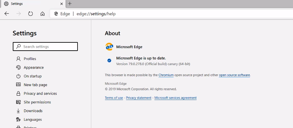 Microsoft Edge 79 Canary版示意圖,圖片來源: Windows Insider Channel,翻攝自https://www.youtube.com/watch?v=wREQc_0vSO8
