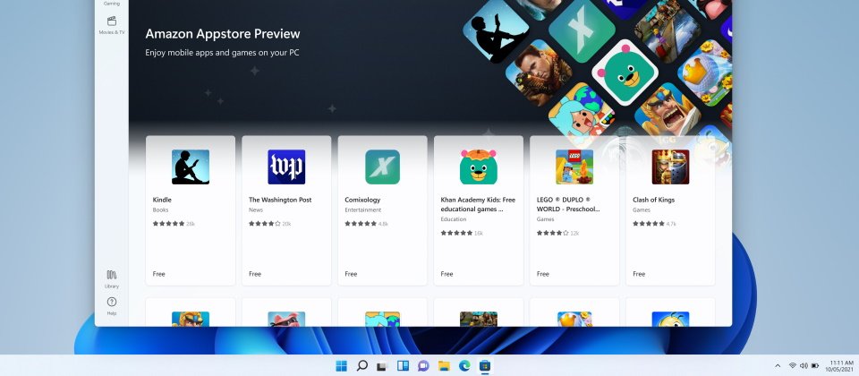 Windows Subsystem for Android是由微軟和Amazon合作開發,可讓使用者在Windows 11裝置上執行從Amazon Appstore下載的Android應用程式。(圖片來源/微軟)