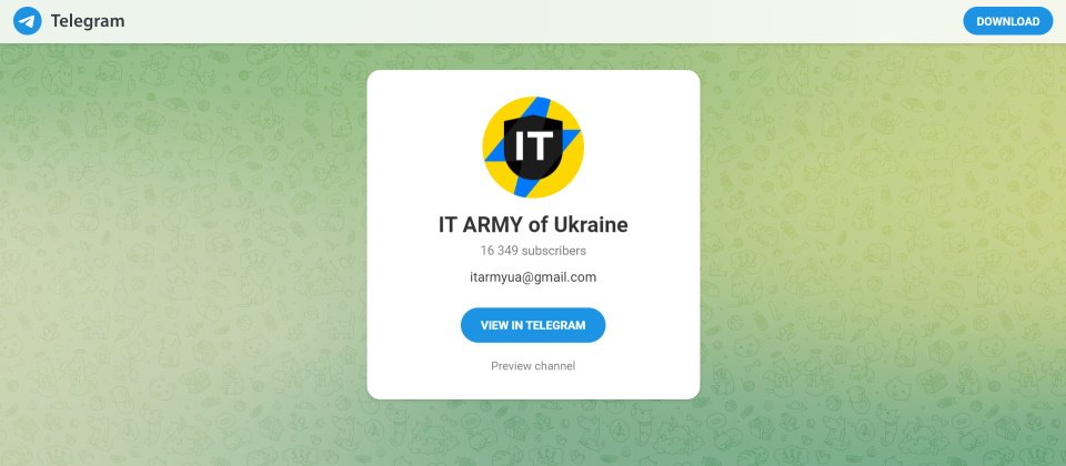 烏克蘭在Telegram社群上,成立了一個名為「IT Army of Ukraine」的頻道,作為每天發布任務指示的「指揮中心」,再由烏克蘭副總理暨數位轉型部長Mykhailo Fedorov透過Twitter等其他社群媒體,號召全球駭客志願者,加入他們的IT大軍,來攻擊Telegram頻道上發布的目標。
