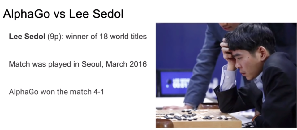 2016年李世乭和Alphabet旗下英國公司DeepMind設計的AlphaGo,進行5天的對奕引起全球矚目。AlphaGo最後以4勝1敗打敗了李世乭。李世乭在賽後也坦言AI系統的表現出乎他意料之外。但作為南韓媒體口中唯一打敗過AI的人類,DeepMind團隊仍然推崇他為這個世代最偉大的圍棋棋王。(翻攝自https://www.youtube.com/watch?v=Wujy7OzvdJk)