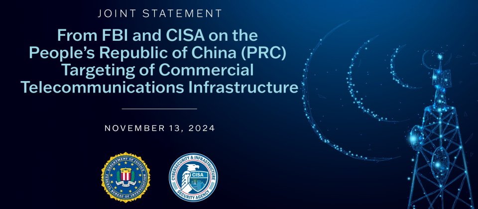 針對中國駭客滲透多家美國電信業一事,美國FBI與CISA2024年11月13日證實了這項消息,指出對方竊取了用戶的通話記錄,侵入政治相關人士的私密通訊,並複製法院命令要求的執法資料。他們同時說明這起案情仍在持續調查中,並也鼓勵其他遭受此次威脅的受害者向他們通報。