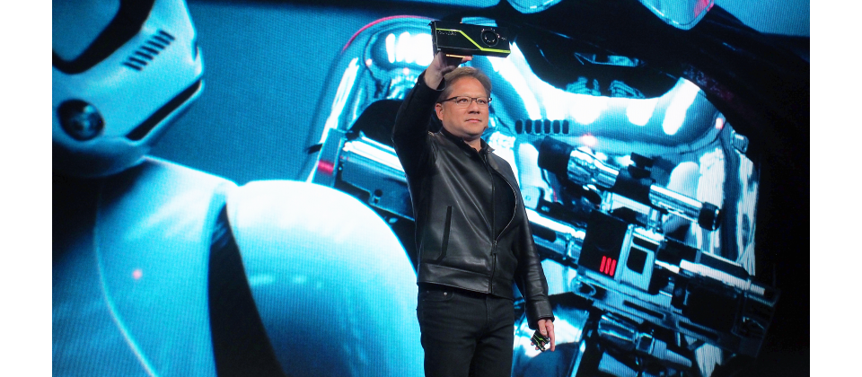 GPU技術龍頭Nvidia執行長黃仁勳在SIGGRAPH 2018,正式發表了世界第一款具備光線追蹤運算力的GPU顯示卡Quadro RTX。(攝影/王宏仁)