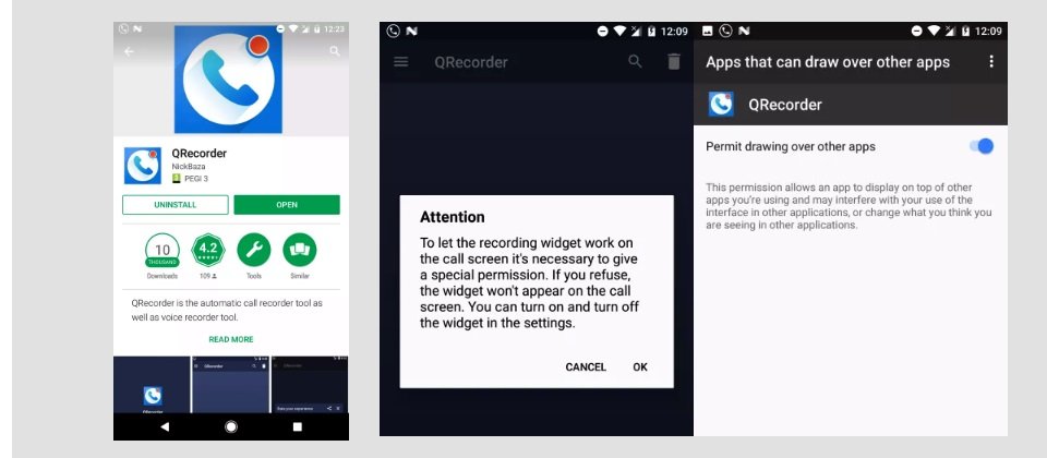 Google Play上一款通話錄音程式QRecorder暗藏木馬,允許駭客針對特定銀行程式發動攻擊。(圖片來源_Lukas Stefanko)