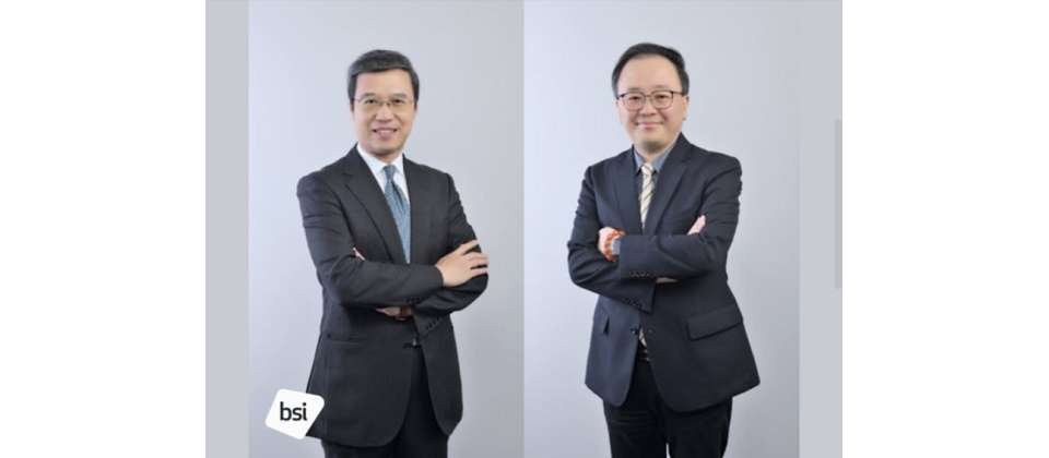 原BSI臺灣分公司營運長謝君豪(圖右)接棒東北亞區董事總經理;原BSI東北亞區總經理蒲樹盛(圖左)榮退,轉任BSI總裁策略顧問