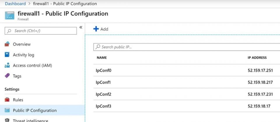 Azure Firewall中多重公共IP的配置列表