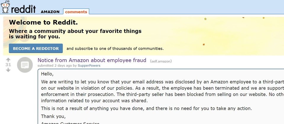 Amazon開除外洩用戶個資的員工 也發信通知受害顧客坦言資料遭外洩 Ithome