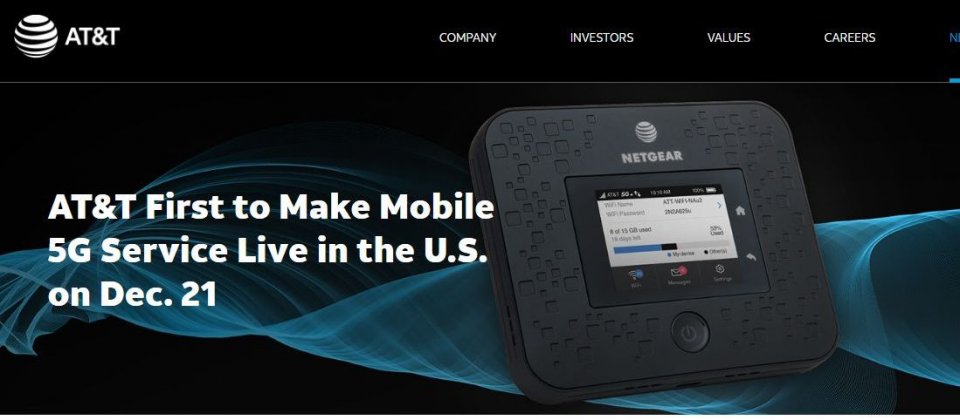 AT&T將開賣首款商業化的5G裝置Netgear Nighthawk 5G行動熱點。明年將和三星聯手推出5G智慧型手機。