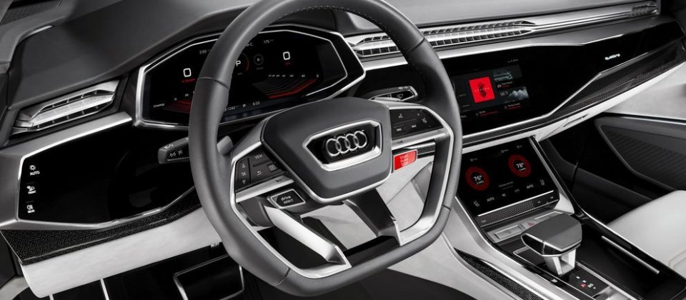 採用Android Auto的Audi Q8 Sport休旅車駕駛座示意圖。