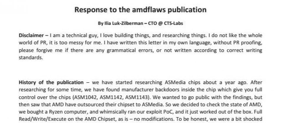 CTS Labs發表公開信說明為何要在通報一天內徑行公佈漏洞資訊。