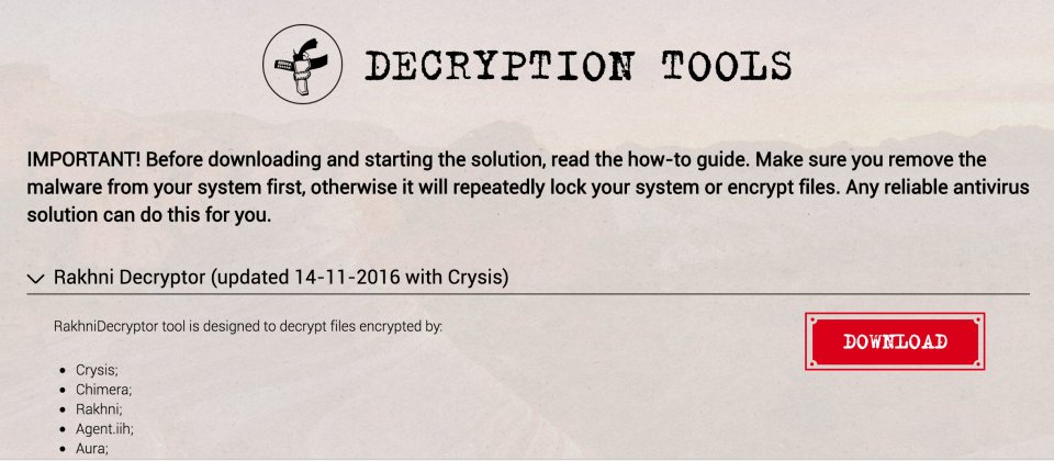 CrySis解密金鑰被公開後,解密程式已在No More Ransom釋出。