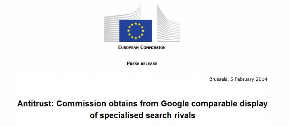 歐盟宣佈針對與Google反壟斷案達成和解,圖為歐盟網頁上的新聞發布稿頁首。