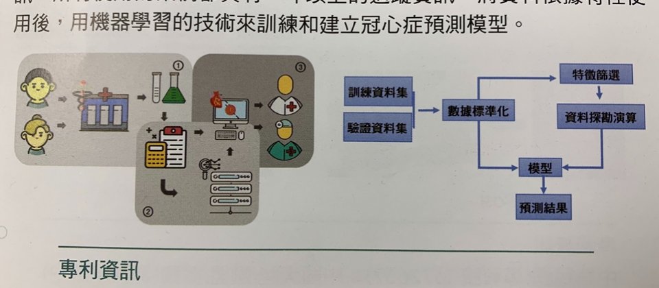 林口長庚醫院檢驗醫學部主治醫師王信堯指出,自己與團隊開發的冠心症預警AI,可根據抽血健檢數據,來推測未來數年發展出冠心症的風險,進而即早治療預防。該系統準確率約80%,目前正在院內不斷測試優化。