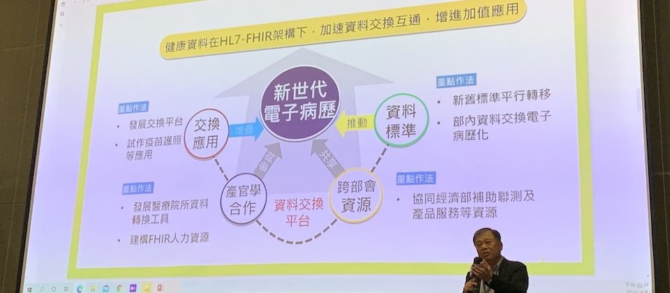 衛福部資訊處處長龐一鳴表示,衛福部計畫將電子病歷交換中心(EEC)架構改為國際醫療資料交換標準FHIR,他將這種以FHIR格式交換的電子病歷,稱為新世代電子病歷,由4大元素組成。