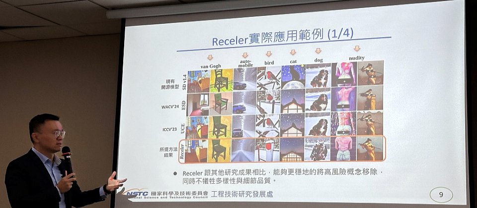 臺大電機工程系團隊開發一款概念抹除技術Receler,就像是一款外掛,可搭配所有開源生成式AI模型使用,能將不合規的概念抹除,如裸露、暴力、血腥等,還能兼顧模型本身的創作能力。