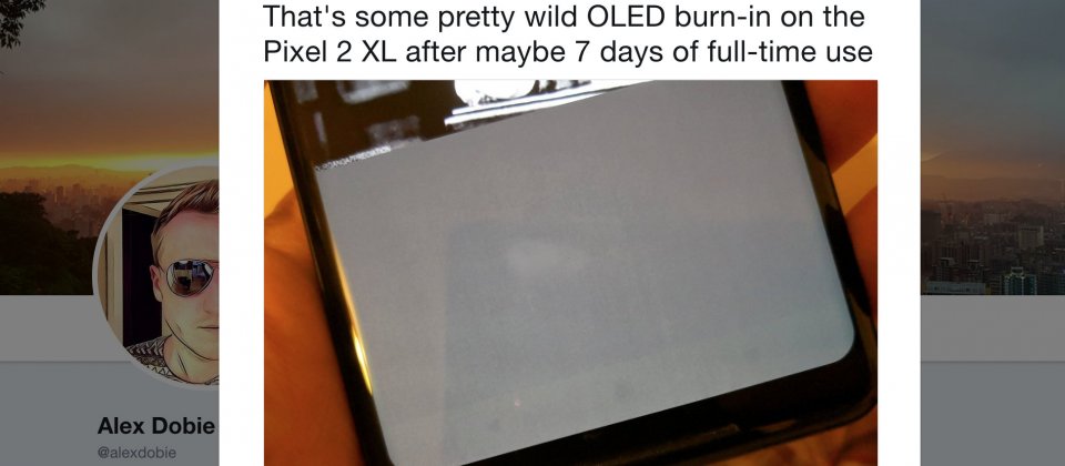 一名用戶在推特上貼出在7天不關機使用下,Pixel 2 XL手機螢幕就出現下方虛擬按鍵的烙印。