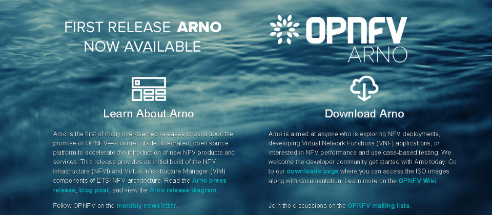 開源OPNFV專案第一版NFV開源框架Arno, 已正式開放提供下載使用。