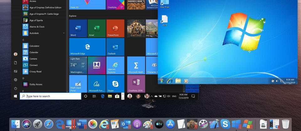 在Parallels Desktop 15中同時開啟Windows 7及Windows 10虛擬環境。