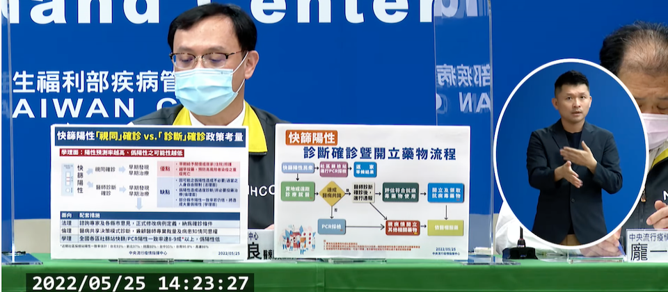 指揮中心表示,明日起,民眾居家快篩陽性經醫師確認,即視為確診個案。
