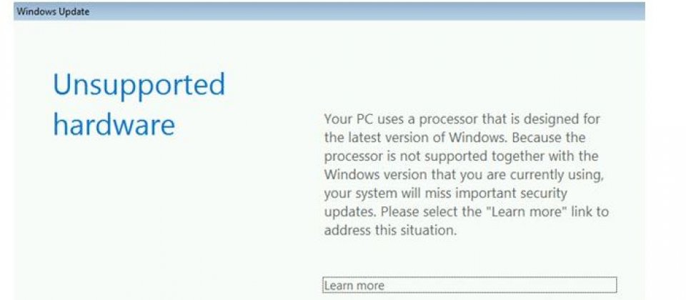 使用新款處理器卻執行Windows 7/8.1的使用者開始在本月執行更新時收到訊息,指所使用的處理器是專為最新Windows版本所設計,未支援目前使用的Windows版本,將使系統錯過重要的安全更新。