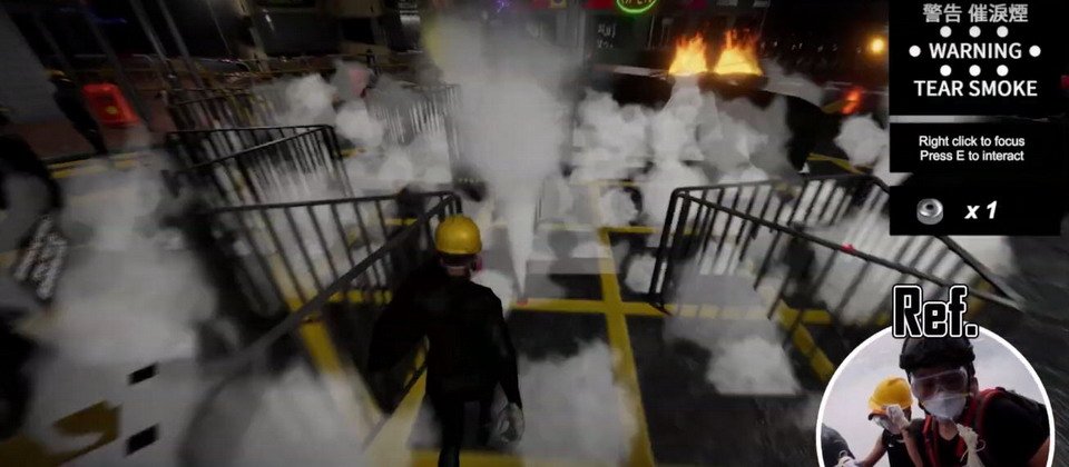 使用者只要戴上VR頭戴裝置,就可以化身成示威者在大街小巷中穿梭,除了可以體驗多起街頭抗爭事件,還得隨時躲避警方清場行動釋放的催淚瓦斯,或找到掩避地點,以便逃離警察的追捕。遊戲中也加入了警方濫權違法的場景,並也忠實還原民眾自發設置的「連儂牆」等。