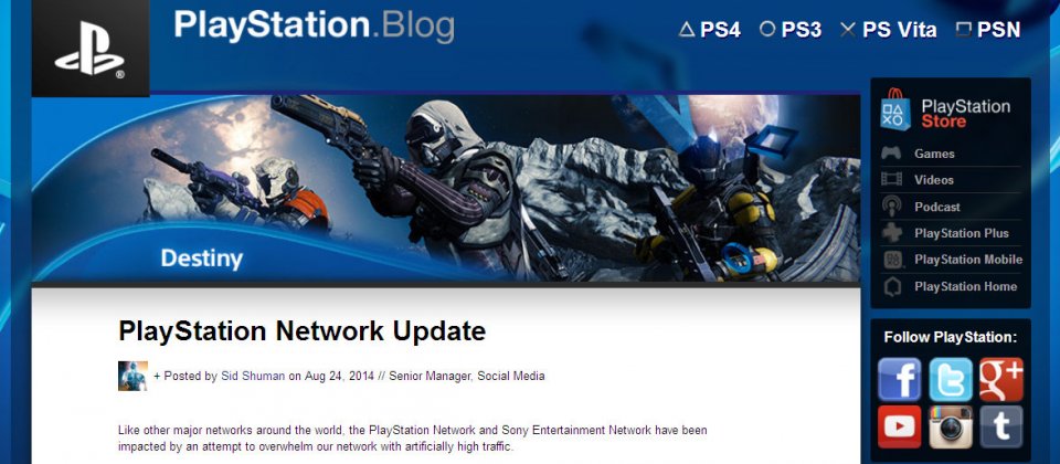 Sony 發表聲明指出,人為的龐大流量影響使用者存取SEN及PSN的網路與服務。