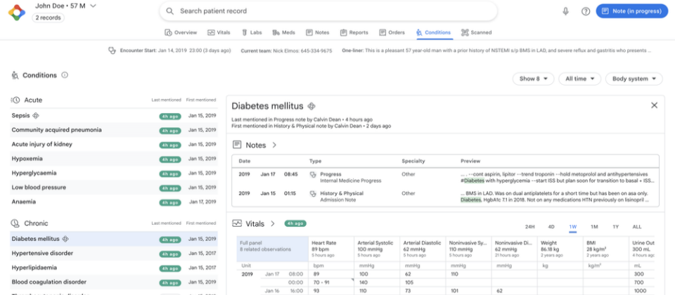 Google Health揭露自家個人健康記錄軟體Care Studio新功能Conditions,能彙整使用者各種來源的健康資料,自動產出一份病史摘要,並按嚴重性來排序。此外,該功能也利用NLP,來判斷醫療記錄中的縮寫,並將症狀按嚴重性排序,方便醫師制定治療決策。